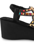 Sandalia Negro Plataforma Alta Moda Tiras Cruzadas Pedreria Casual 3201429