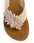 Sandalia Cafe Flor de Pedreria Mujer Moda Verano Elegante 3201430