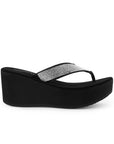 Sandalia Negro Plata Moda Empeine Decorado Brillos Plataforma Moda 3201431
