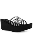 Sandalia Negro Mujer Tiras Moda Pedreria Plataforma Alta Casual 3201433