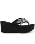 Sandalia Negro Plataforma Aplique Pedreria Suela Ancha Casual 3201434