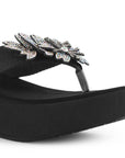 Sandalia Negro Flor de Pedreria Mujer Moda Verano Elegante 3201436