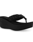 Sandalia Negro Dama Casual Plataforma Alta Tira Brillos Moda 3201438
