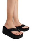 Sandalia Negro Dama Casual Plataforma Alta Tira Brillos Moda 3201438