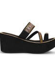 Sandalia Negro Mujer Plataforma Alta Tiras Anchas Detalle Brillos 3201439