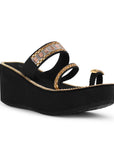 Sandalia Negro Mujer Plataforma Alta Tiras Anchas Detalle Brillos 3201439