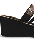 Sandalia Negro Mujer Plataforma Alta Tiras Anchas Detalle Brillos 3201439