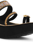 Sandalia Negro Mujer Plataforma Alta Tiras Anchas Detalle Brillos 3201439