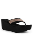 Sandalia Negro Oro Rosado Moda Empeine Decorado Brillos Plataforma Moda 3201443