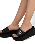 Sandalia Negro Dama Plataforma Tira Ancha Detalle Pedreria Moda 3201444