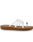 Sandalia Blanco Dama Plana Verano Tiras Cruzadas Moda Casual Mujer 3201455