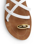 Sandalia Blanco Dama Plana Verano Tiras Cruzadas Moda Casual Mujer 3201455