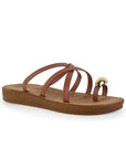 Sandalia Cafe Dama Plana Verano Tiras Cruzadas Moda Casual Mujer 3201456