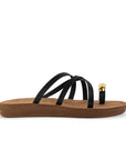 Sandalia Negro Dama Plana Verano Tiras Cruzadas Moda Casual Mujer 3201457