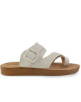 Sandalia Beige Dama Moda Confort Tira Dedo Hebilla Ajustable Plana 3201458