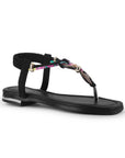 Sandalia Negro Dama Plana Detalles Decorativos Resorte Talon Moda 3201460