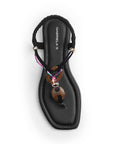 Sandalia Negro Dama Plana Detalles Decorativos Resorte Talon Moda 3201460