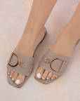 Sandalias Beige Casual Herraje Piso Moda Mujer 4550066