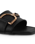 Sandalia Negro Piso Dama Casual Verano Herraje Moderno Mujer 4550082