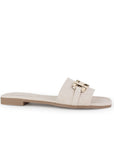 Sandalia Beige Dama Casual Hebilla Metalica Tira Ancha Moda Mujer 4550095