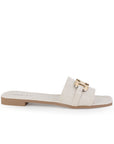 Sandalia Beige Dama Casual Hebilla Metalica Tira Ancha Moda Mujer 4550097