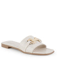 Sandalia Beige Dama Casual Hebilla Metalica Tira Ancha Moda Mujer 4550097