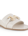 Sandalia Beige Dama Casual Hebilla Metalica Tira Ancha Moda Mujer 4550097