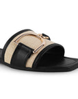Sandalia Negro Beige Piso Dama Casual Herraje Moda Punta Cuadrada Mujer 4550099