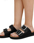 Sandalia Negro Playa Mujer Comoda Casual Doble Hebilla Mujer 2640112