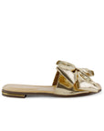 Sandalia Oro Plana Moño Casual Elegante Punta Cuadrada 4930064