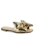 Sandalia Oro Plana Moño Casual Elegante Punta Cuadrada 4930064