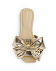 Sandalia Oro Plana Moño Casual Elegante Punta Cuadrada 4930064