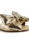 Sandalia Oro Plana Moño Casual Elegante Punta Cuadrada 4930064