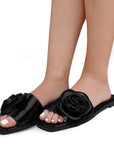Sandalia Negro Flor Mujer Moda Elegante Playa Verano Piso Elegante 4930065