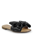 Sandalia Negro Plana Moño Casual Elegante Punta Cuadrada 4930066