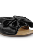 Sandalia Negro Plana Moño Casual Elegante Punta Cuadrada 4930066