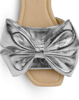 Sandalia Plata Plana Moño Casual Elegante Punta Cuadrada 4930067