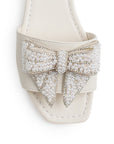 Sandalia Beige Plana Moño Pedreria Moda Mujer Casual 1710629