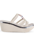Sandalia Beige Plataforma Mujer Trenzado Detalles Multicolor Moda 3402767