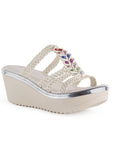 Sandalia Beige Plataforma Mujer Trenzado Detalles Multicolor Moda 3402767