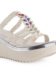 Sandalia Beige Plataforma Mujer Trenzado Detalles Multicolor Moda 3402767