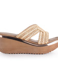 Sandalias Beige Altas Moda Casual Tejidas Plataforma Elegante Dama 3402772