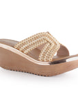 Sandalias Beige Altas Moda Casual Tejidas Plataforma Elegante Dama 3402772
