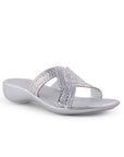 Sandalia Plata Elegantes Dama Con Brillos Plataforma Baja Moda 3402798