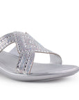 Sandalia Plata Elegantes Dama Con Brillos Plataforma Baja Moda 3402798