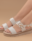 Sandalia Beige Mujer Doble Tira Herraje Casual Comoda Pulsera Moda 3402833