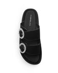 Sandalia Negro Dama Doble Tira Hebilla Brillos Moda Plataforma Casual 3402849