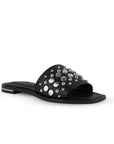 Sandalia Negro Piso Dama Casual Pedreria Moda Tira Ancha Playa 3402933