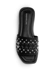 Sandalia Negro Piso Dama Casual Pedreria Moda Tira Ancha Playa 3402933