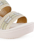 Sandalia Beige Mujer Pedreria Brillante Plataforma Moda Formal 3402938